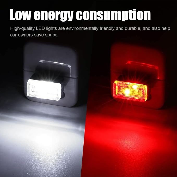 Ziciner 4 PCS USB LED Car Interior Atmosphere Lamp, Portable Mini LED Night Light, Plug-in USB Interface Trunk Ambient Lighting Kit, Universal Car Interior Accessories (White, Red)