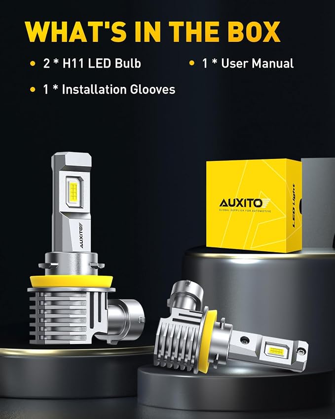 AUXITO H11/H9/H16/H8 LED Fog Light Bulbs, 6500K Cool White, 30000LM Brighter, Plug & Play, True Mini Size, Long Lifespan LED Fog Lights, Pack of 2