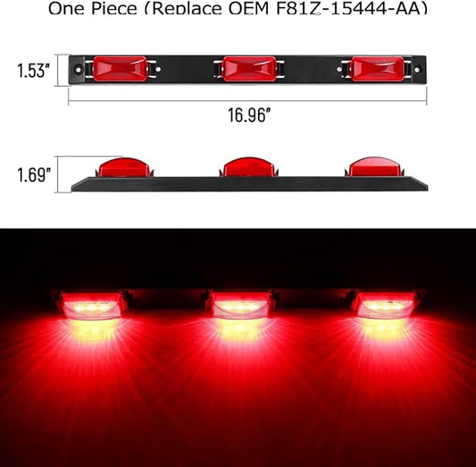 iJDMTOY OEM-Spec Red Lens 9-LED Rear Truck Bed Mounted Center Tailgate Running Light Bar, Compatible with 1999-2010 Ford F-250 F-350 F-450 DRW, Also Fit Other Truck/Pickup