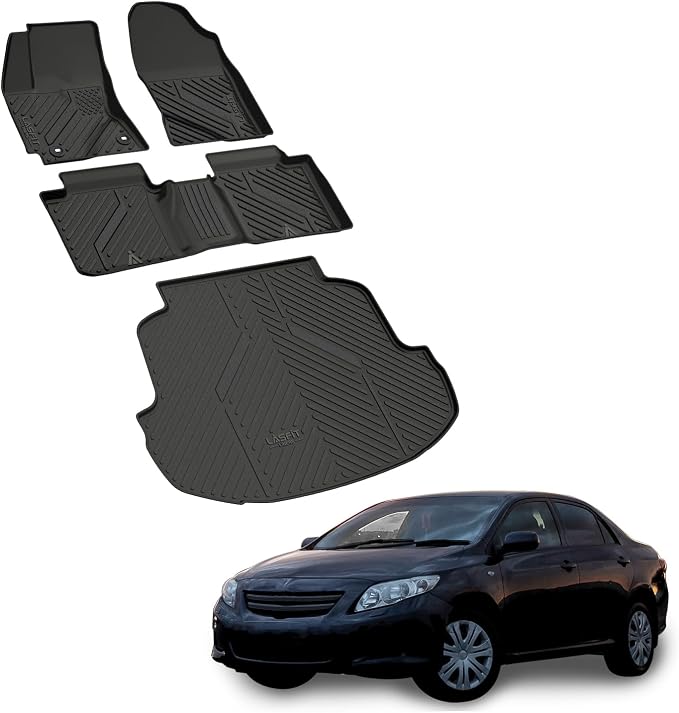 LASFIT Floor Mats & Cargo Mats for Toyota Corolla Sedan 2014-2019, All Weather TPE Custom Fit Car Liners for Toyota Corolla Accessories 1st & 2nd Row and Trunk Mats, Easy to Clean, Black