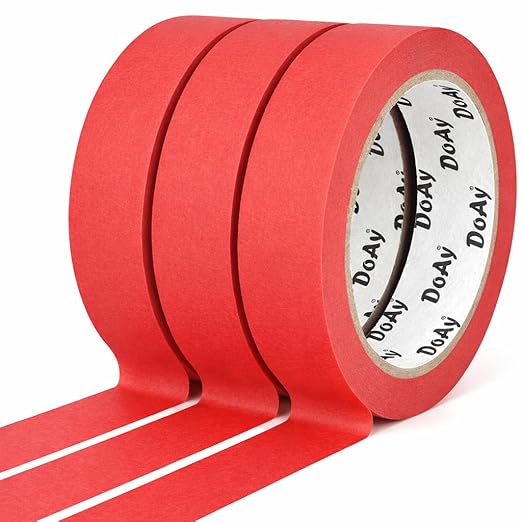 3 Pack Red Painters Tape - Masking Tape 1 Inch Wide - Multi-Surface, Smart Adhesion, Indoor & Outdoor - 270FT Total - Paint Tape for DIY, Labeling, Art, Car, General Purpose (#3910)