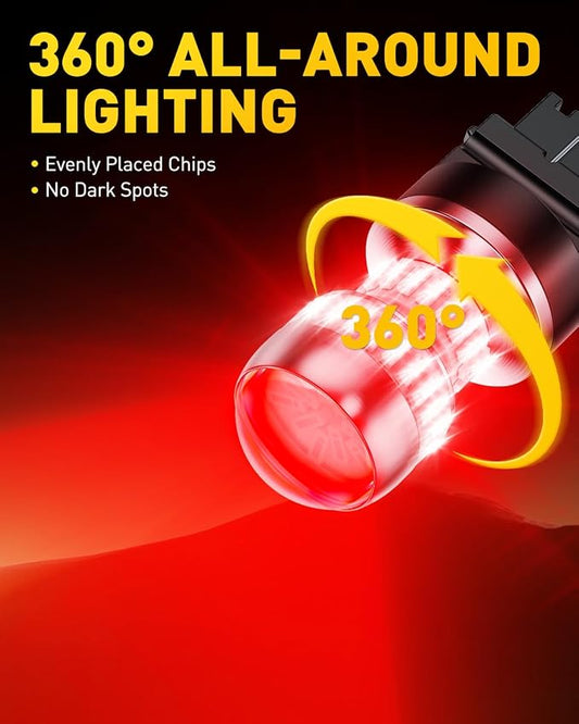 AUXITO LED Brake Tail Light Bulbs 3156 3157 LED Bulb Red Super Bright 3056 3057 3047 4057 Led Bulbs for Tail Stop Brake Signal Parking Lights, Brilliant Red