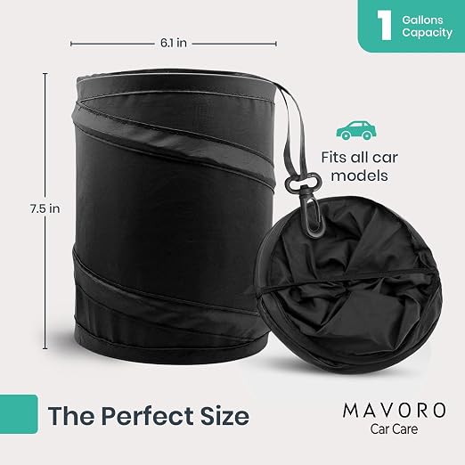 Mavoro 1 Pack, 1 Gallon Car Trash Can | Waterproof Collapsible Pop-Up Car Bin (1 Pack, 1 gal)
