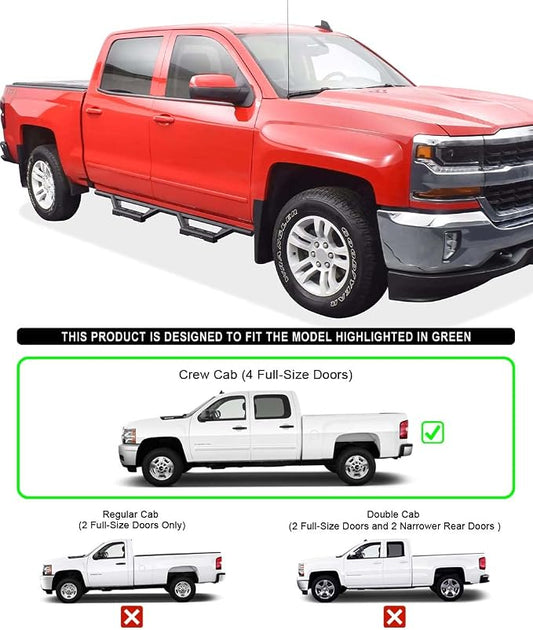 APS Drop Steps Running Boards Compatible with Chevy Silverado GMC Sierra 2007-2018 Crew Cab & 2500 HD 3500 HD 2019 (Exclude 07 Classic) | Stainless Steel Side Steps | Anti-Slip