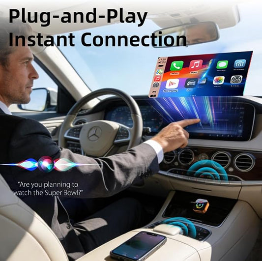 2026 Wireless CarPlay Adapter for iPhone No Audio Lag Auto-Connect Plug and Play Convert Factory Wired to Wireless CarPlay Bluetooth 5.2 and 2.4GHz&5.8GHz Wi-Fi Includes USB and Type C (Orange)