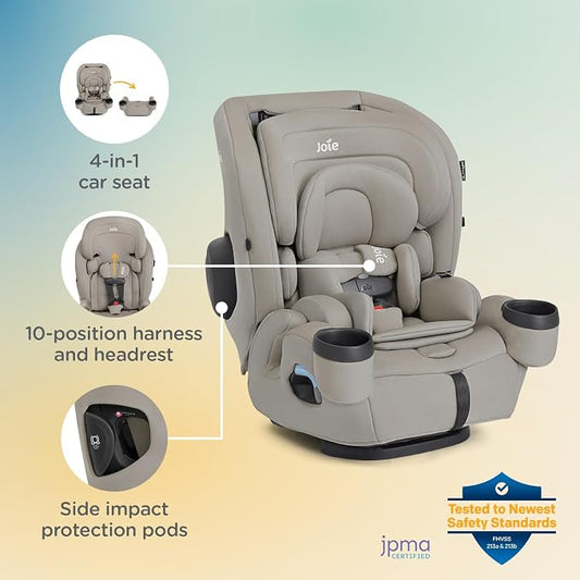 Joie Baby, Saffron™ SI 4‑in‑1 Convertible Car Seat, Rear‑Facing, Forward‑Facing, High‑Back & Booster, LockTight™ Install, Side Impact Protection, No‑Rethread Harness (Dove)