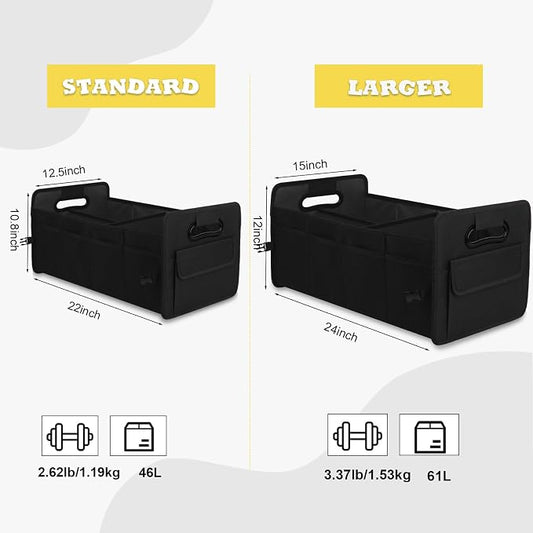 JiatuA Car Trunk Organizer, Car Organizers and Storage Collapsible Multi Compartment Container Box, Adjustable Car Accessories for SUV Sedan Truck, Large Size, Black