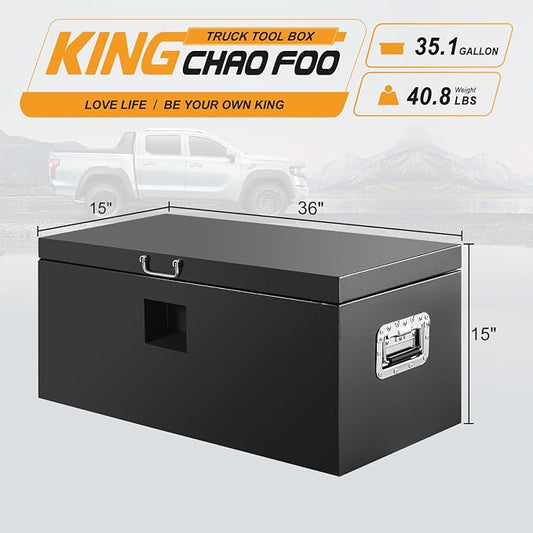 36" Truck Tool Box,Heacy Duty Metal Storage Organizer with Strong locking tongue,Trailer Tongue Box with Safe Hinge, for Truck,Pickup,RV,Garage,Best gift for family and friend,Black Power Coating