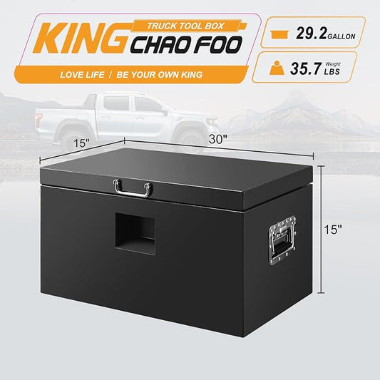 30" Truck Tool Box,Heacy Duty Metal Storage Organizer with Strong locking tongue,Trailer Tongue Box with Safe Hinge, for Truck,Pickup,RV,Garage,Best gift for family and friend,Black Power Coating