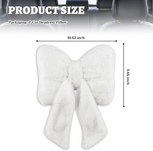 Furry Bow Car Headrest Pillow,Soft & Comfortable Car Neck Pillow for Cars Decorations & Fatigue Relief,Universal Head Rest Pillows for Cars Interior Accessories for Trucks,SUVs (White)