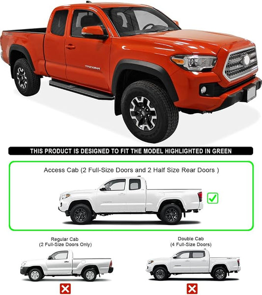 APS 6-inch (Black Stainless Steel Powder Coated Flat Style) Running Boards Nerf Bars Side Steps Compatible with Toyota Tacoma 2005-2023 Extended Access Cab