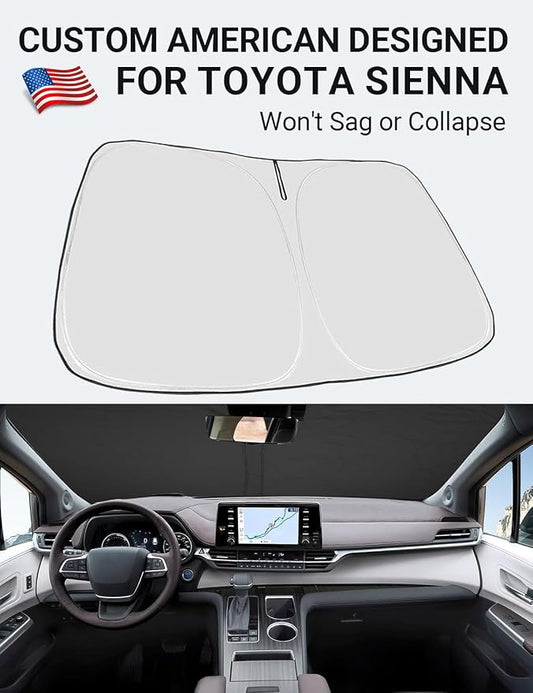 Proadsy Windshield Sun Shade for Sienna Mini Van 2021-2025 2026 4-Layer Foldable Front Sunshade Protector Sun Visor Blocks UV Rays Keep Car Cooler