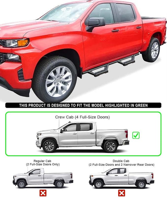 APS Drop Steps Running Boards Compatible with Chevy Silverado GMC Sierra 1500 2019-2026 Crew Cab & 2500 HD 3500 HD 2020-2026 (Silverado 1500 LTD Sierra 1500 LD 2022) | Stainless Steel | Anti-Slip