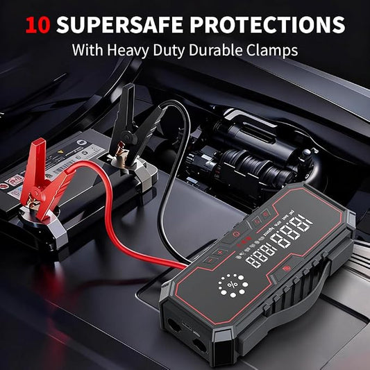 Jump Starter with air Compressor, 5000A Emergency Starter Jump Box (Gas 9L/Diesel 8L), Jumper Cable Jump Starter Portable with air Compressor 160PSI, car Roadside Emergency kit, SOS Light