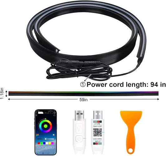 59" RGB LED Strip Lights for Car Interior,16M Colors RGB Front Windshield Ambient Lighting Kits, Music Sync, Easy Plug & Play Installation, Cuttable, Wide Compatibility