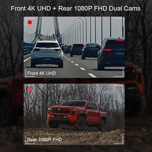 4K Dash Cam Suitable for Toyota Tacoma 2024-2025 SR SR5 TRD Sport Pre-Runner Off Road Limited & Tacoma Hybrid, OEM Look, UHD 2160P Video, WiFi & APP, Loop Recording, Plug&Play, 128GB (F10pro)