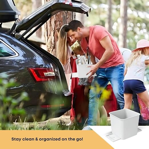 Car Trash Can for Vehicles Leakproof Compact Garbage Bin w/ Stability Flap, Anti-Slip Base, Portable Trash Holder for Cars, Trucks, SUVs, Minivans Compact, Auto Container Organizer (White, Small)