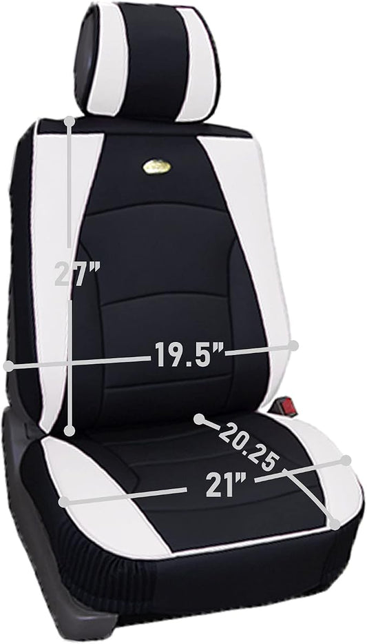 FH Group Ultra Comfort Highest Grade Faux Leather Full Set Cushion Pads Car Seat Covers for Front and Rearโ Universal Fit for Cars Trucks & SUVs (White/Black)