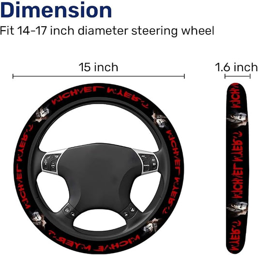 GENANY White Mask Horror Steering Wheel Cover, Non Slip Polyester Car Wheel Protector for Car SUV Truck, Universal 15 Inch