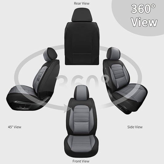 Car Seat Covers Front Seats, 2Pcs Universal Faux Leather Front Seat Covers for Cars, Waterproof Automotive Seat Covers Breathable Seat Cover for Most Sedans, Trucks, SUV (Black Gray)