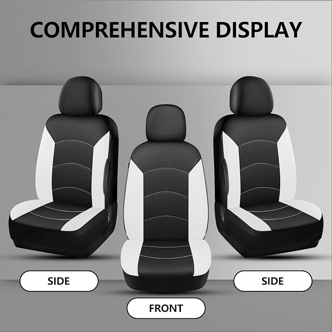 HChengkikz Car Seat Covers Front Seat, Waterproof Neoprene Car Seat Covers, Airbag Compatible, Universal Automotive Seat Covers for Most Cars, SUVs, Trucks (Black + White)