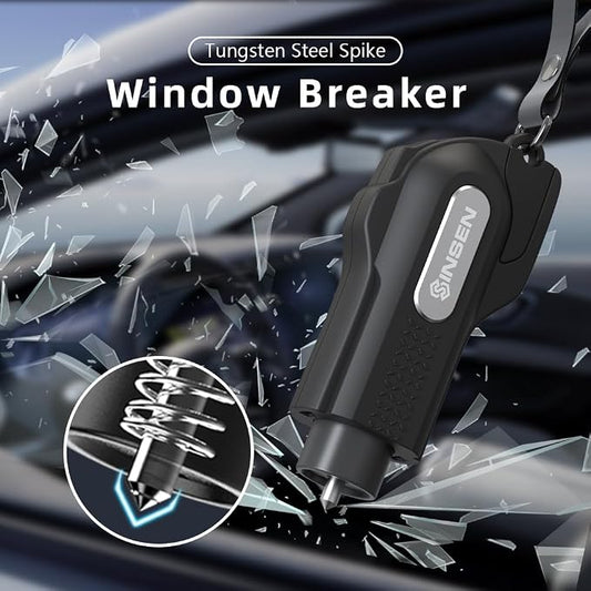 SINSEN Car Safety Hammer, 4 Pack Window Glass Breaker & Seatbelt Cutter, Emergency Keychain, Automotive Escape Kit and Survival Tool