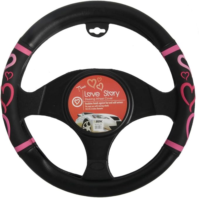 BDK Universal Fit Universal Love Story Steering Wheel Cover - Rubber (Love Story Pink)