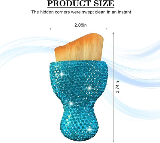 Bling Car Detailing Brush, Crystal Rhinestone Non-Scratch Vehicle Cleaning Dust Brush for Air Vent & Dashboard, Soft Bristles Automotive Interior Cleaning Tool, Universal Fit (Sky Blue)