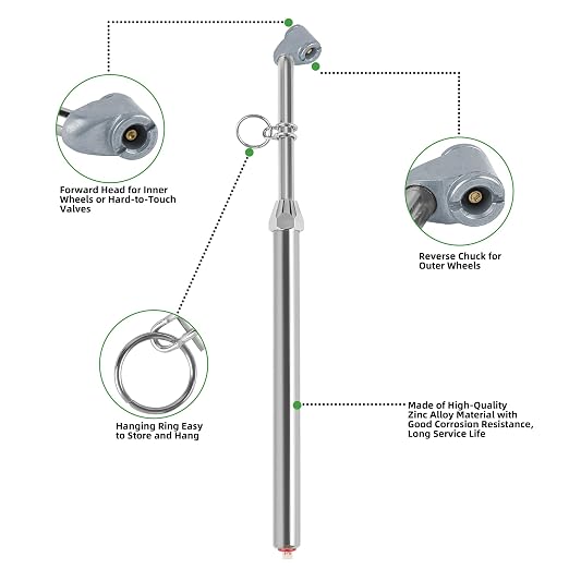 Heavy Duty Dual Foot Head Commercial Tire Pressure Gauge for Professional Tractor Trailer Drivers 10-160LBS Long Reach RV Tire Gauge, Dually and Car 2 Pack