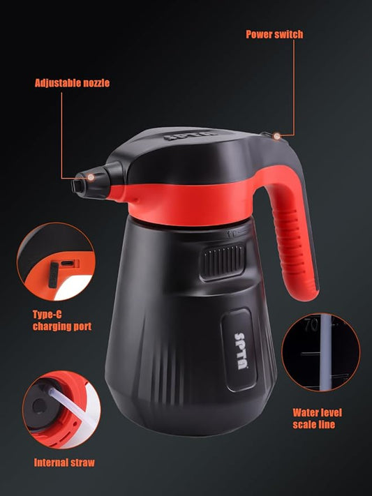 SPTA Pressure Foam Sprayer, 2.25L/76 oz Electric Pressurized Soap Sprayer Car Foam Sprayer, Cordless Pump Sprayer, Car Wash Pressure Washer Foamer with 500ML Shampoo for Detailing