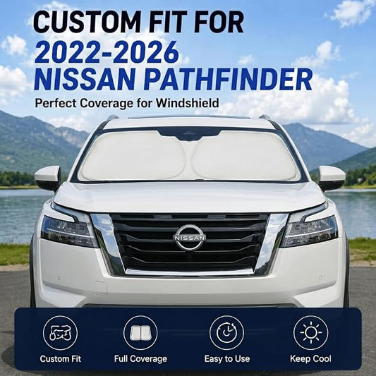 Windshield Sun Shade for 2022-2025 2026 Nissan Pathfinder Accessories - Windshield Sunshade Cover Front Window Shade Custom Fit Pathfinder Sun Visor Protector Foldable Blocks UV Rays