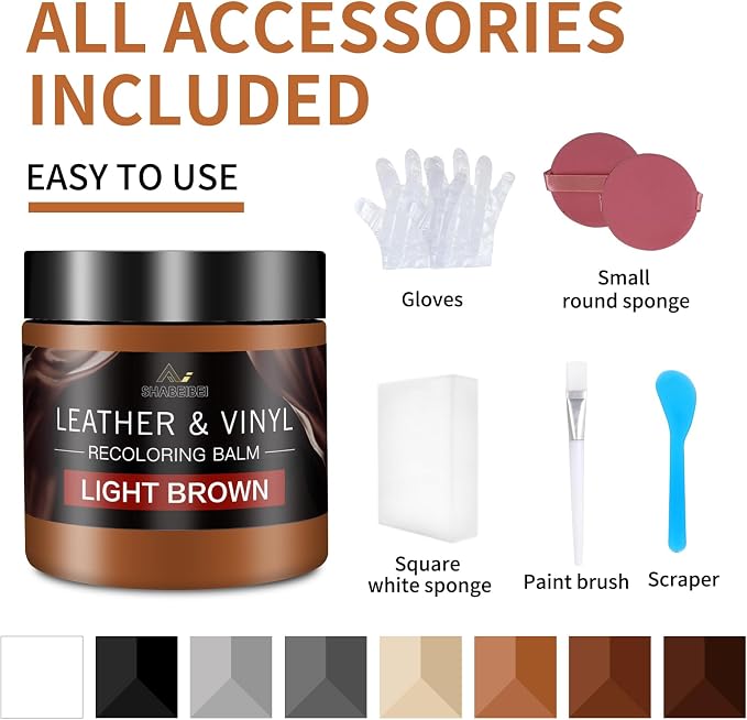 Leather Recoloring Balm and Scratch Repair Kit, Light Brown Leather Restorer for Couches, Furniture, Car Seats, Leather Paint & Stain for Sofa, Chairs, Bags, and More