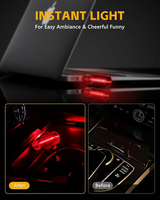 2PCS USB Lights for Car, Retro LED Car Interior Lamp Ambient Lighting, Universal USB Plug Lights for Cars, bedrooms, Camping, Parties, Clear Glass Bottle Decorative Night Light, Red Light
