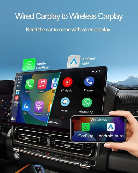 Mini Wireless CarPlay Adapter for iPhone, 2 in 1 CarPlay & Android Auto Compatible iOS10+/Android 11+, Convert Wired to Wireless Adapter for Apple Carplay, Stable Control & No Delay, w/USB-C