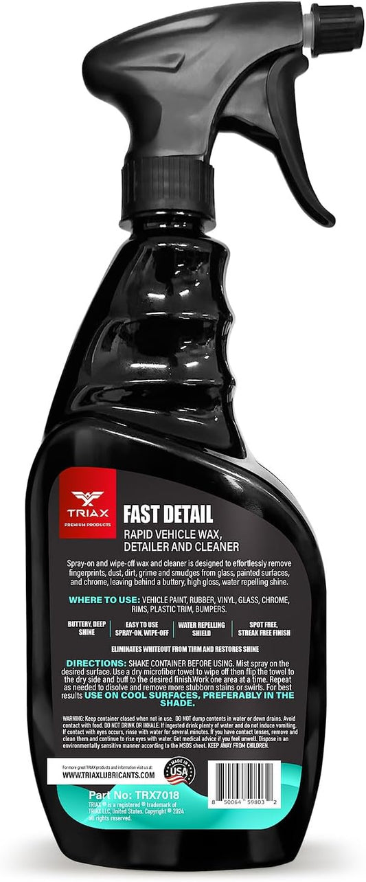 TRIAX Fast Detail Rapid Car Wax and Cleaner, High Gloss Vehicle Detailer for Paint, Glass, Chrome, Rubber, Vinyl, Rims, Plastic Trim, and Bumpers (Pack of 2-23 Ounce)