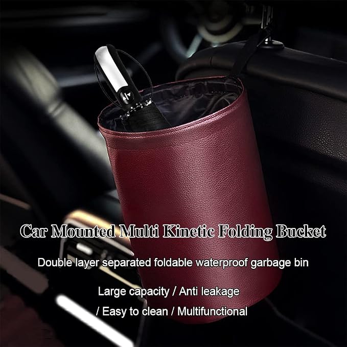 Car Trash Can, Collapsible Pop Up Trash Can for Cars, PU Leather Car Garbage Can, Waterproof Cars Garbage Can, Portable Garbage Bin, Auto Interior Accessories Multipurpose Trash Bin for Vehicles (Red)
