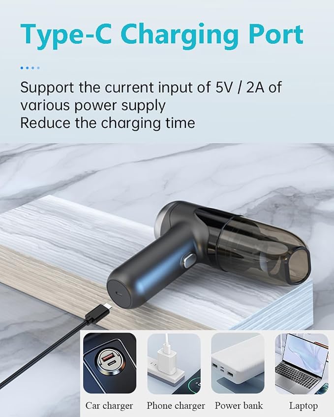 TEZILON Cordless Handheld Car Vacuum Cleaner 3-in-1 High Suction Portable Rechargeable Mini Vacuum, USB Charging, HEPA Filtration, 26Min Runtime, Lightweight for Car Interior Home Office Pet Hair
