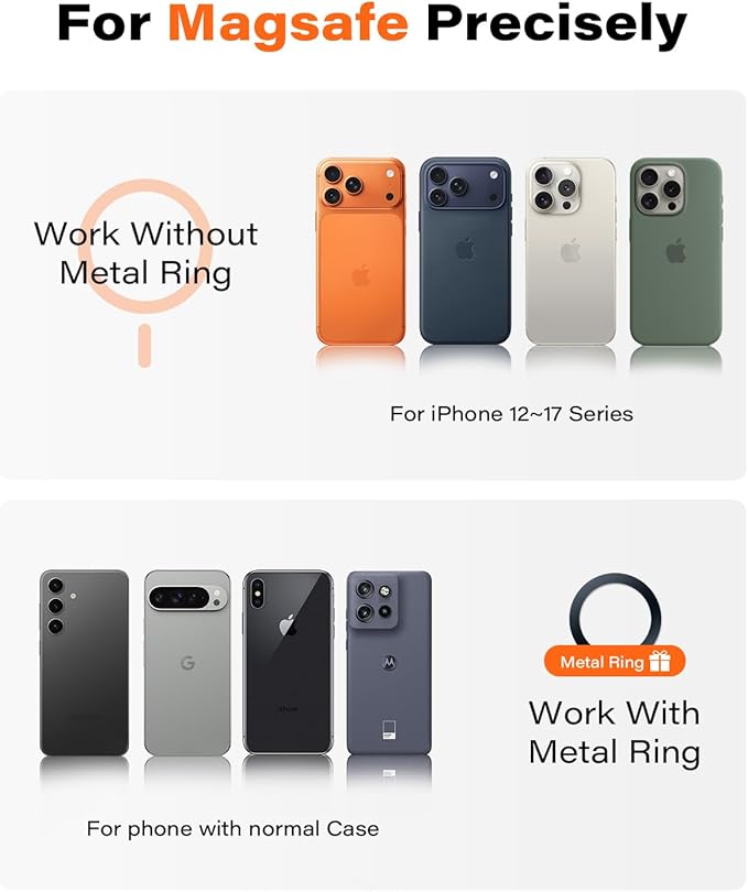 OQTIQ for MagSafe Car Mount - 17 N54 Magnets, 360° Rotation Magnetic Phone Holder for Dashboard, Compact & Space-Saving, Compatible with iPhone 17/16/15/14/13/12