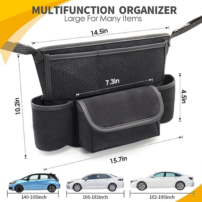 Color Diamond Car Handbag Holder Between Seats Bling Rhinestone Car Storage Bag Large Capacity Purse Phone Automotive Consoles Organizer Safe Barrier of Backseat Pet Kids…