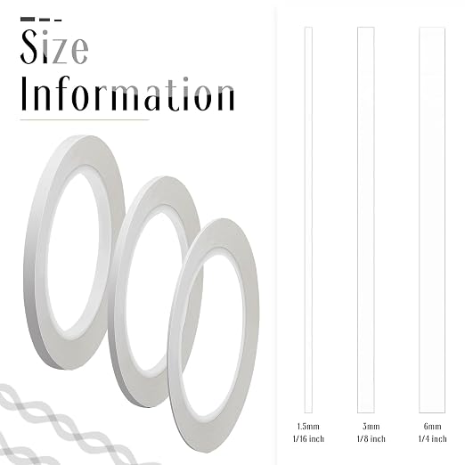 Nezyo 6 Pcs Vinyl Pinstripe Tapes Masking Painter Tapes High Temperature Low Tack Automotive Car Paint for Easy Removal Trim Thin Finishing Masking (White,1/16,1/8, 1/4 Inch)