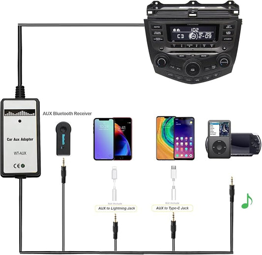 Car Audio CD to AUX Input Adapter CD Changer for Honda Accord 2003-2012, City 2002-2011, CRV 2005-2014, Civic 2006-2012, Odyssey 2005-2010, TSX 2004-2011