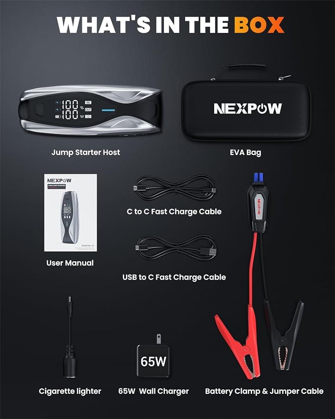 NEXPOW X7 10000A Jump Starter with 65W Quick Charger(All Gas/All Diesel), Powerful Battery Jumper Starter Portable with Smart LCD Display,12V Jump Box,Battery Booster Pack with Heavy Duty Jumper Clamp