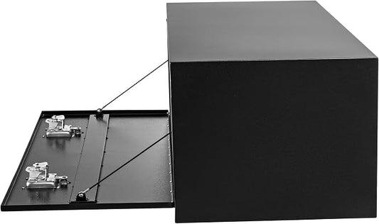 Black Steel Underbody Truck Box, Pickup Storage Box, Heavy Duty Diamond Plate Tool Box with Lock and Keys, Waterproof Trailer Storage Box (48" x 13" x 16"-Black)