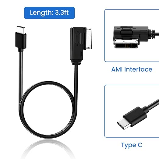 AMI Music Interface Type C Adapter Aux Cable Plus Compatible with A3 A4 A5 A6 A8 MMI 3G+ System for 17 Pro 17 Pro Max Air 16 Pro 16 Pro Max 15 15 Plus 15 Pro Android Google Pixel Galaxy (Type-C 3.3FT)