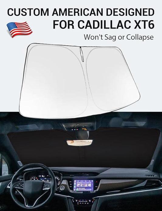 Proadsy Windshield Sun Shade for Cadillac XT6 2020-2025 2026 Foldable Front Sunshade Protector Sun Visor Blocks UV Rays Keep Car Cooler
