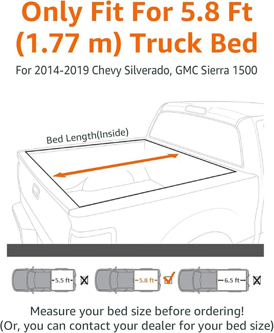 Amazon Basics Soft Roll-Up Truck Bed Tonneau Cover, 5.8 feet, Water-Resistant, Easy Install for 2014-2019 Chevy Silverado, GMC Sierra 1500, Fleetside