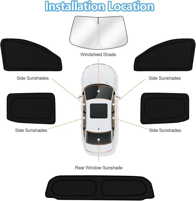 KUST Car Window Shades for Chevrolet Silverado EV 2024 2025 2026 Windshield Sun Shade Side Window Cover UV Block Privacy Protection Accessories for Camping Blackout Rear Back Full Set 6PCS