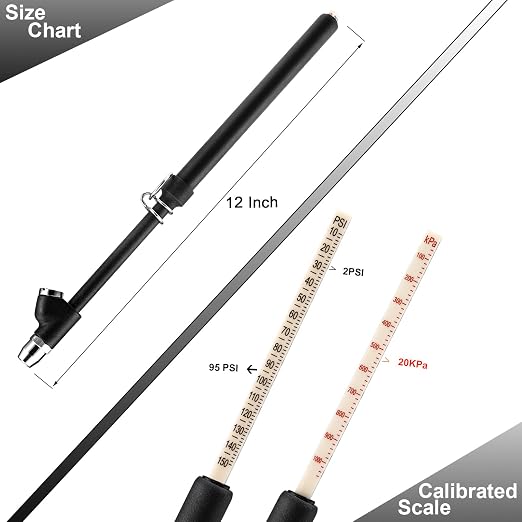 CZC AUTO Tire Pressure Gauge Heavy Duty Air Pressure Tire Gauge, Straight-on Foot Dual Head Chucks, Black Painting, 10-150PSI 100-1000KPa for Semi Truck Car RV Van(2 Pack)