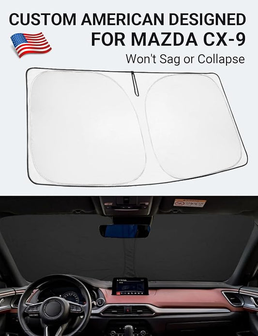 Proadsy 2026 Upgrade Front Windshield Sun Shade Foldable Sunshade Protector Custom Fit 2016-2023 CX-9 CX9 Sport Utility SUV Accessories