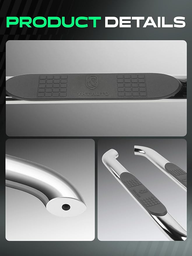 YHTAUTO 4 Inch Running Boards Side Steps Fit Ford F-150 2015-2026, F350/250/450/550 Super Duty 2017-2026 (Standard Cab/Regular Cab) Oval Bent Ends Stainless Steel Chrome Truck Side Step Rails